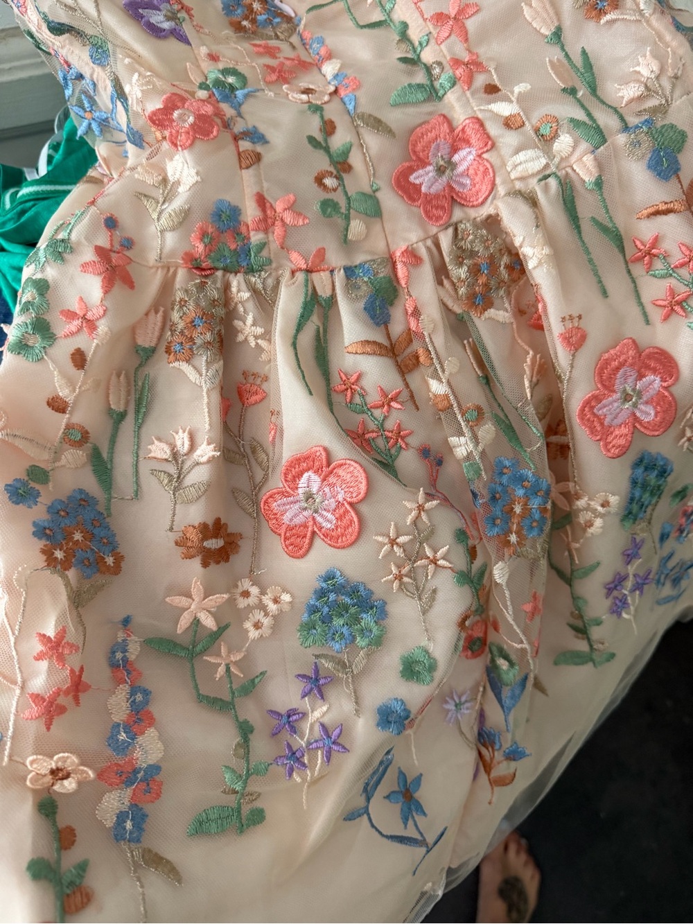 Embroidered Floral Mini Dress in Cream